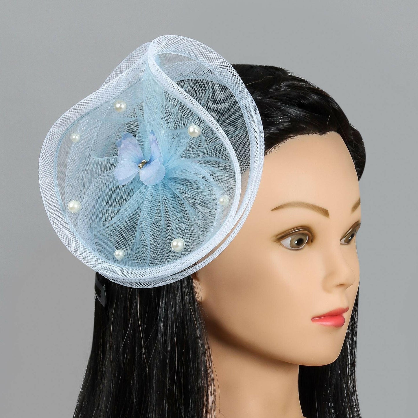 Pear Bear Twisted Powder Blue Alligator Hair Clip Fascinator.
