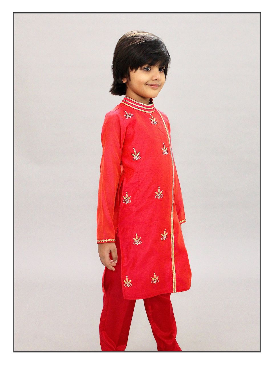 Pear Bear Vermillion Gota Patti Kurta Set.