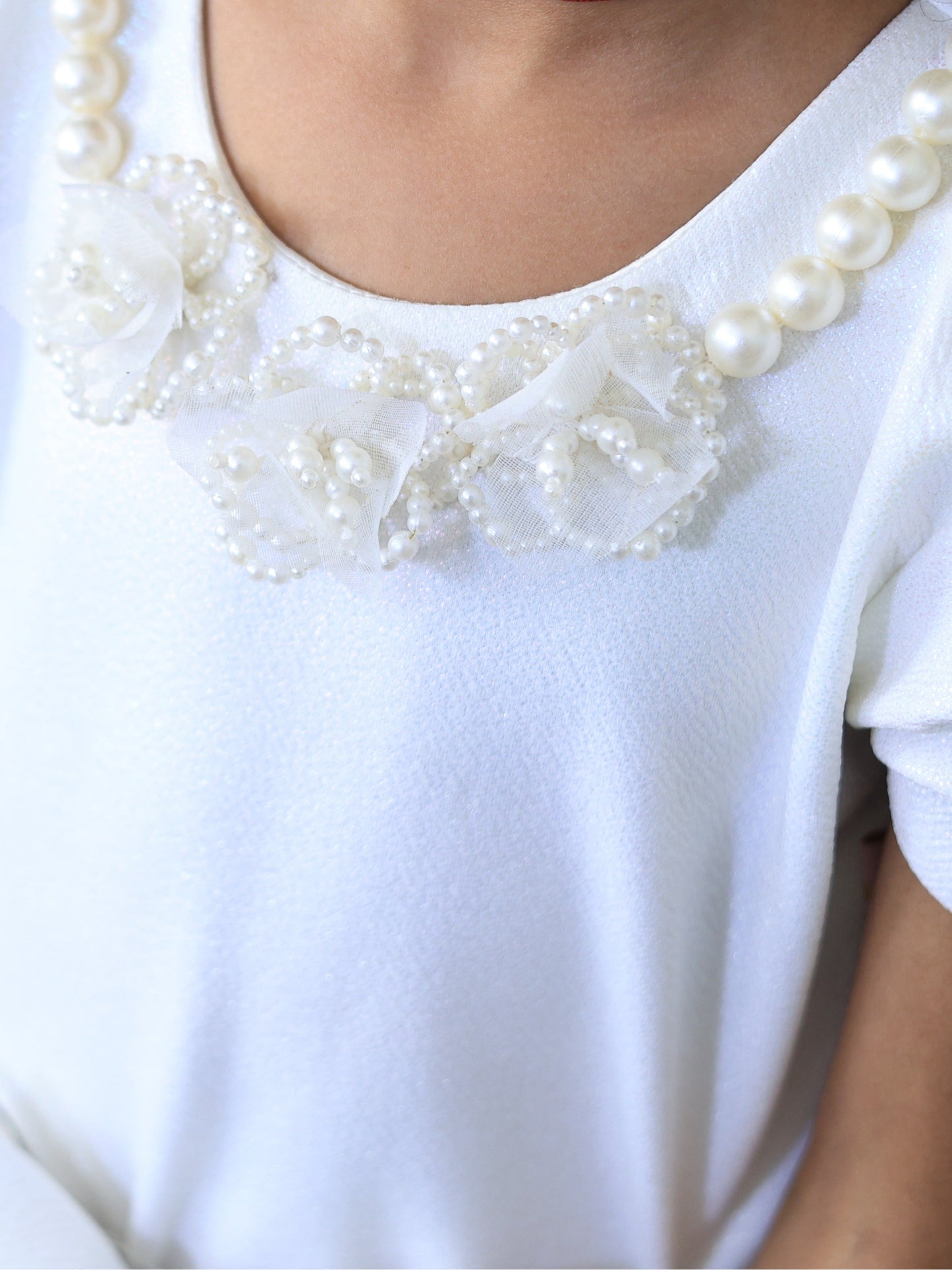 Pear Bear White Detachable Belt with Drape Dress.