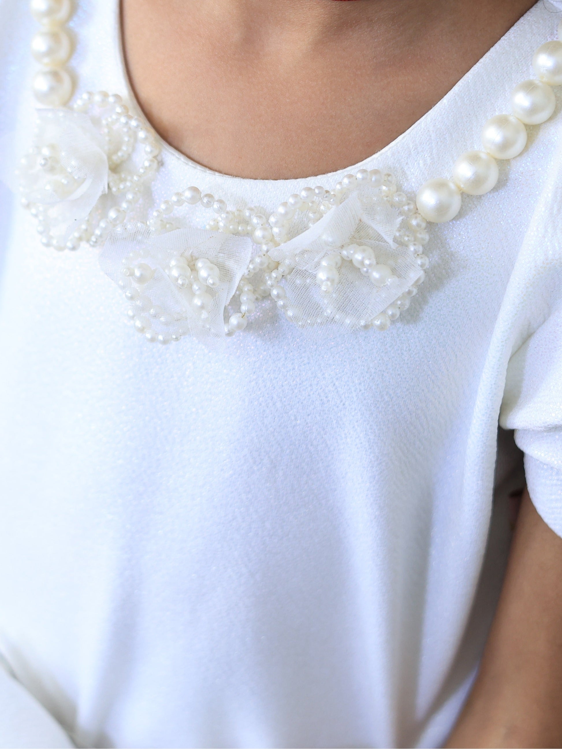 Pear Bear White Detachable Belt with Drape Dress.
