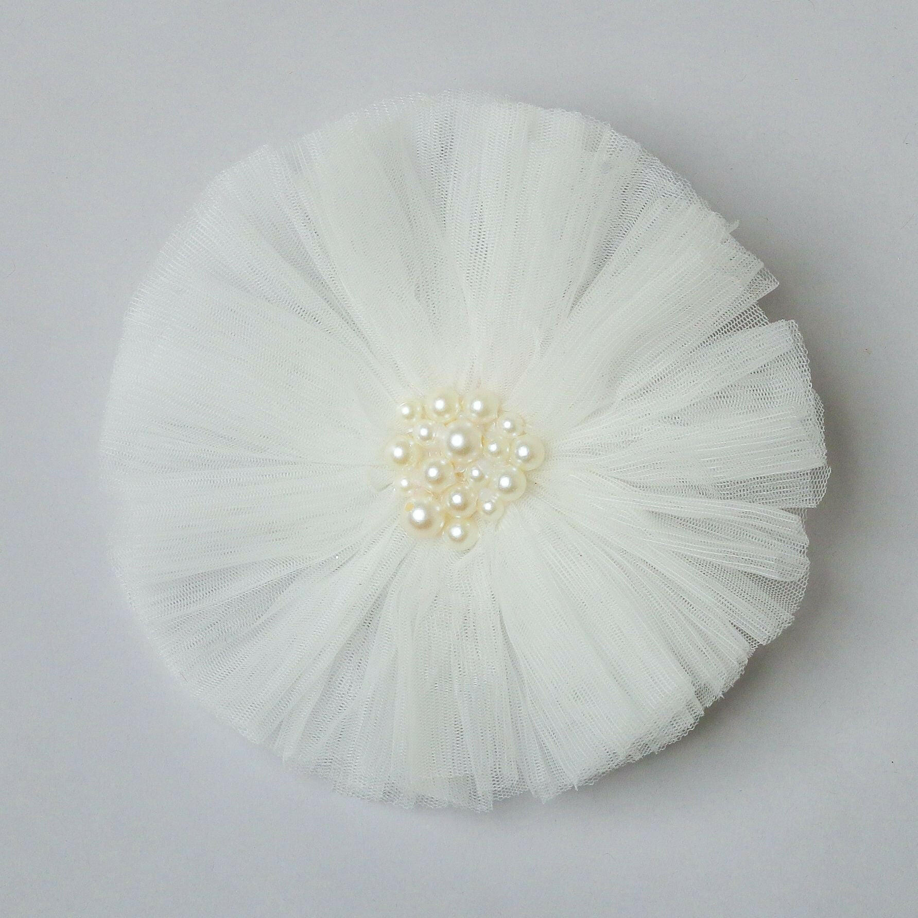 Pear Bear White Pearls Adorned Frilly Cute Hair Clip.