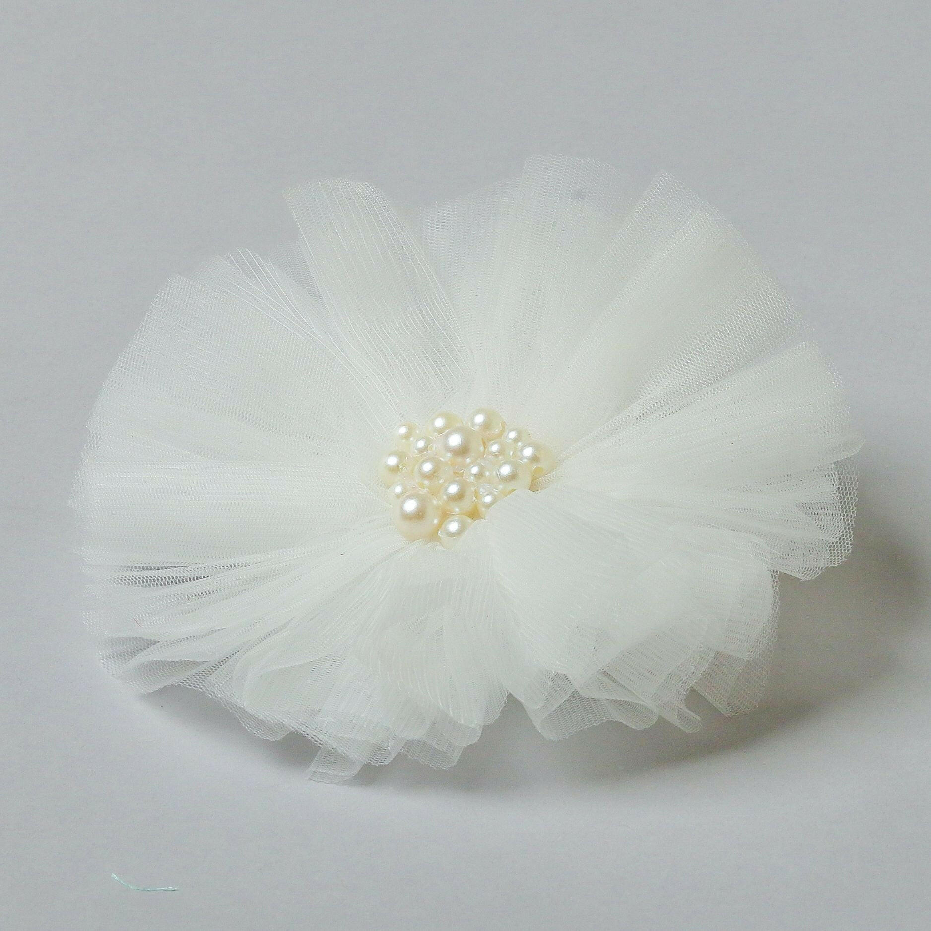 Pear Bear White Pearls Adorned Frilly Cute Hair Clip.