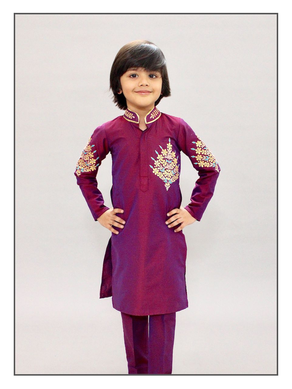 Pear Bear Wine Gota Patti Kurta Set.