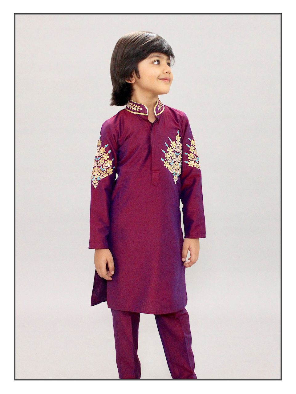 Pear Bear Wine Gota Patti Kurta Set.