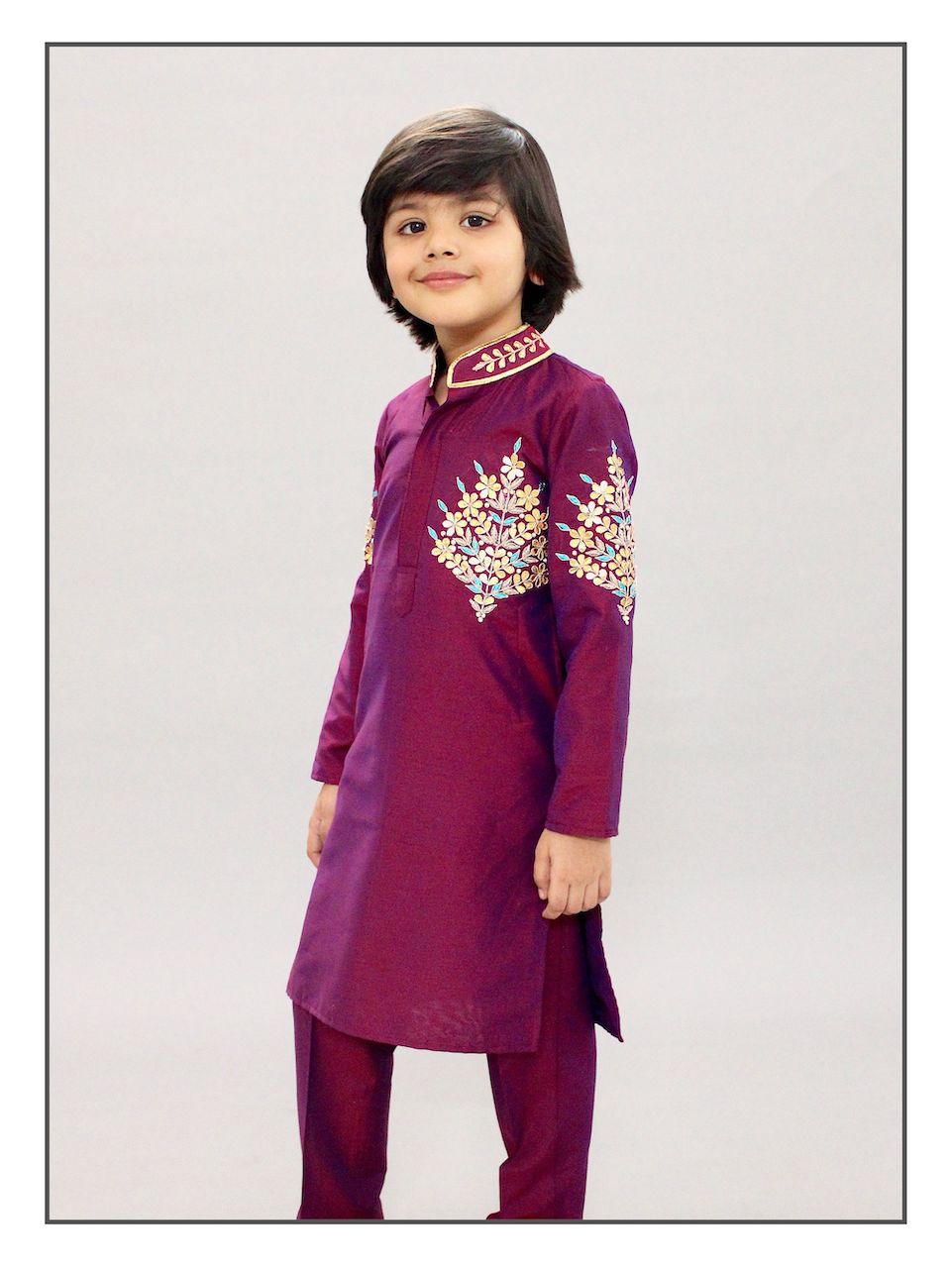 Pear Bear Wine Gota Patti Kurta Set.