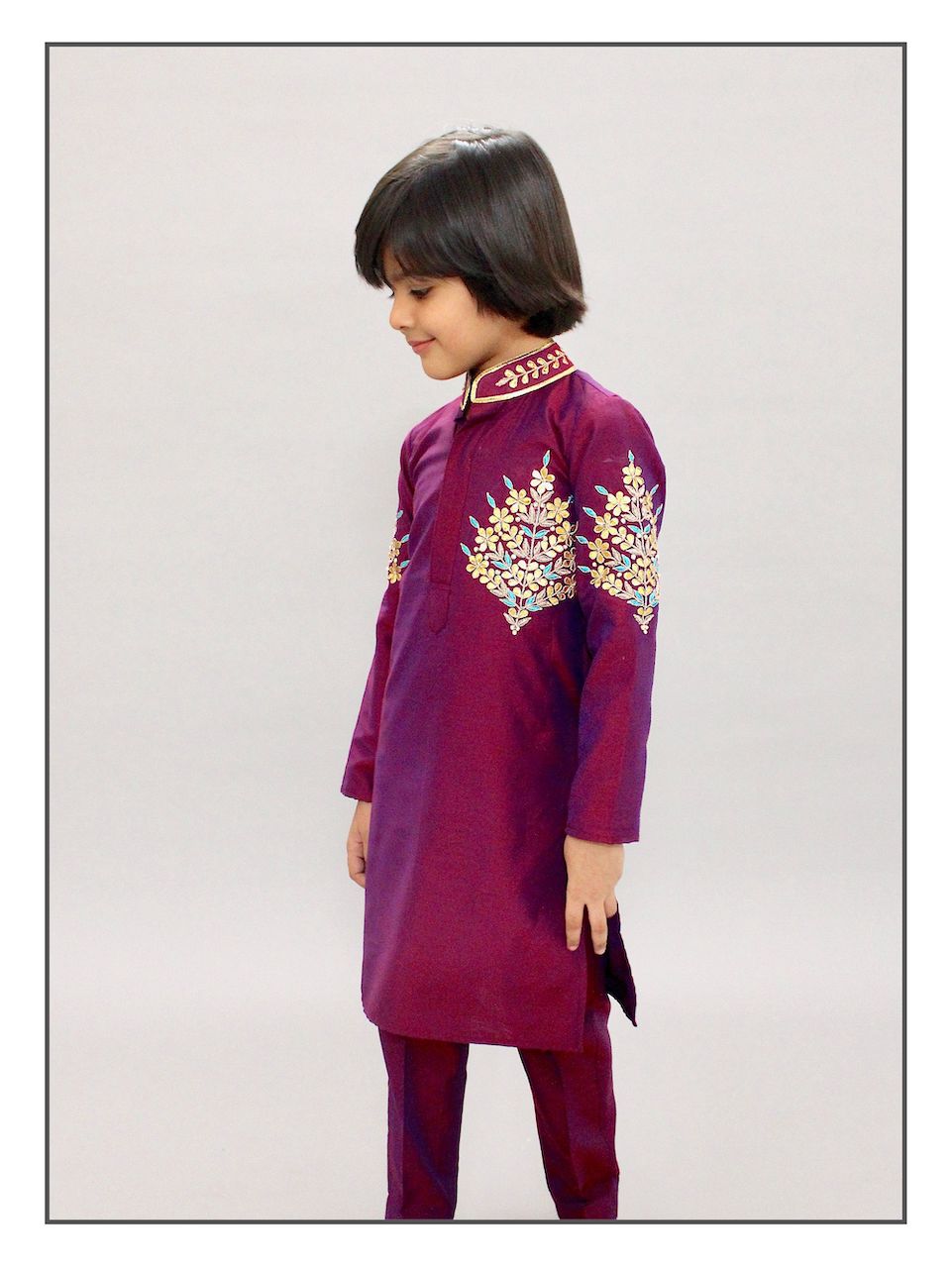 Pear Bear Wine Gota Patti Kurta Set.