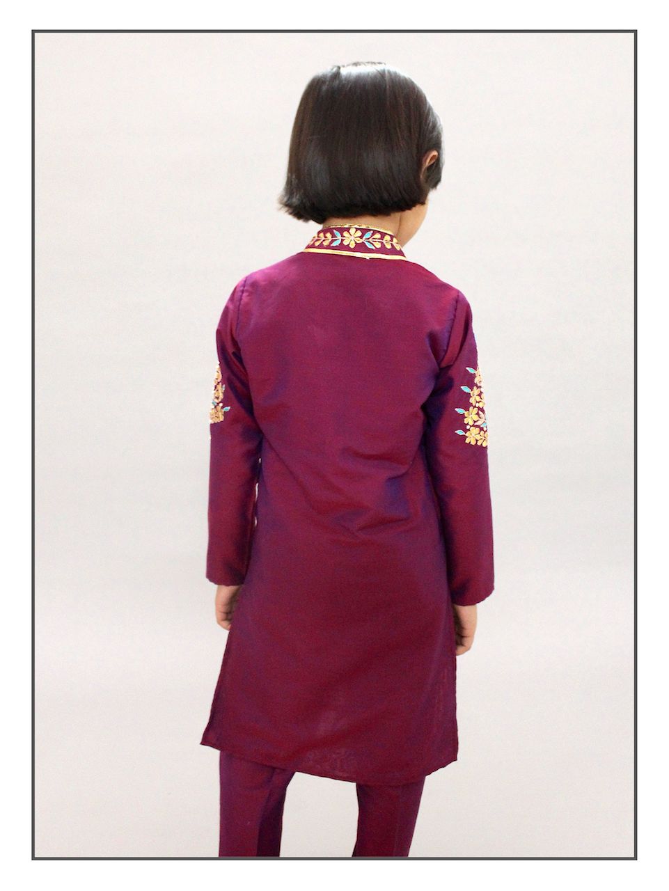 Pear Bear Wine Gota Patti Kurta Set.