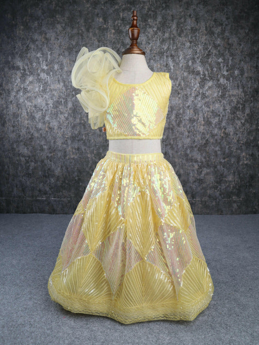 Pear Bear Yellow Heavy Embroidery Sequence Lehenga.