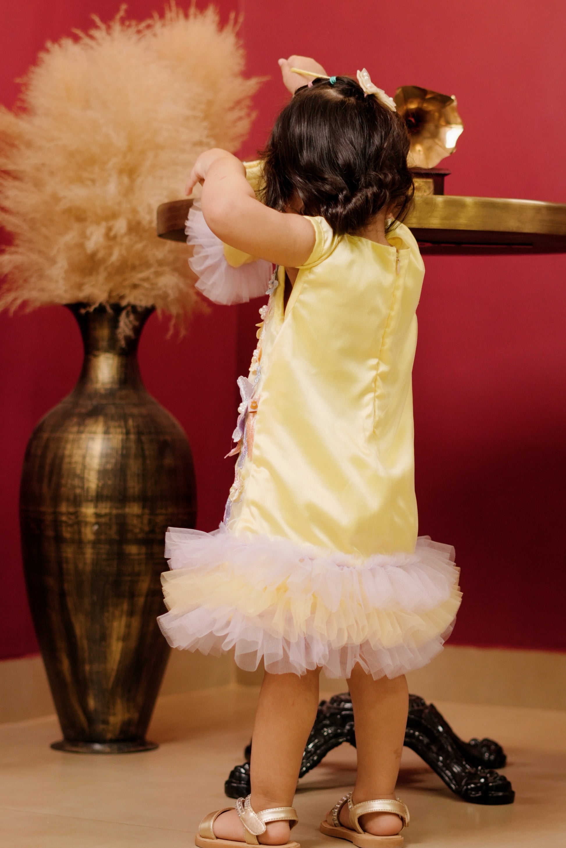 Pear Bear Yellow & Lavendar Pretty Flower Bouquet Dress.