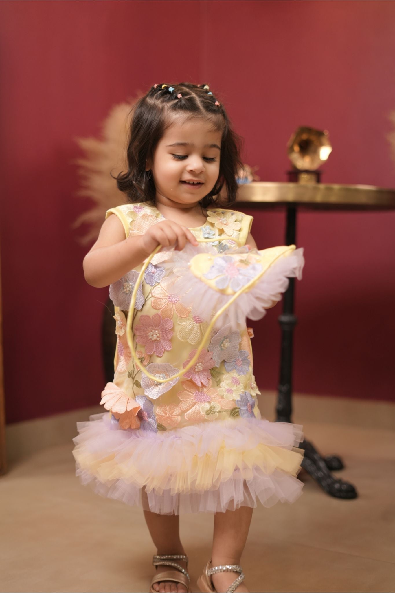 Pear Bear Yellow & Lavendar Pretty Flower Bouquet Dress.