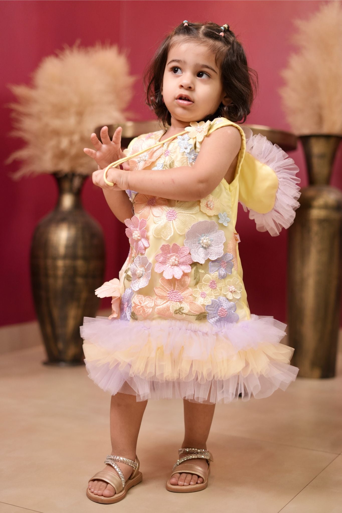 Pear Bear Yellow & Lavendar Pretty Flower Bouquet Dress.