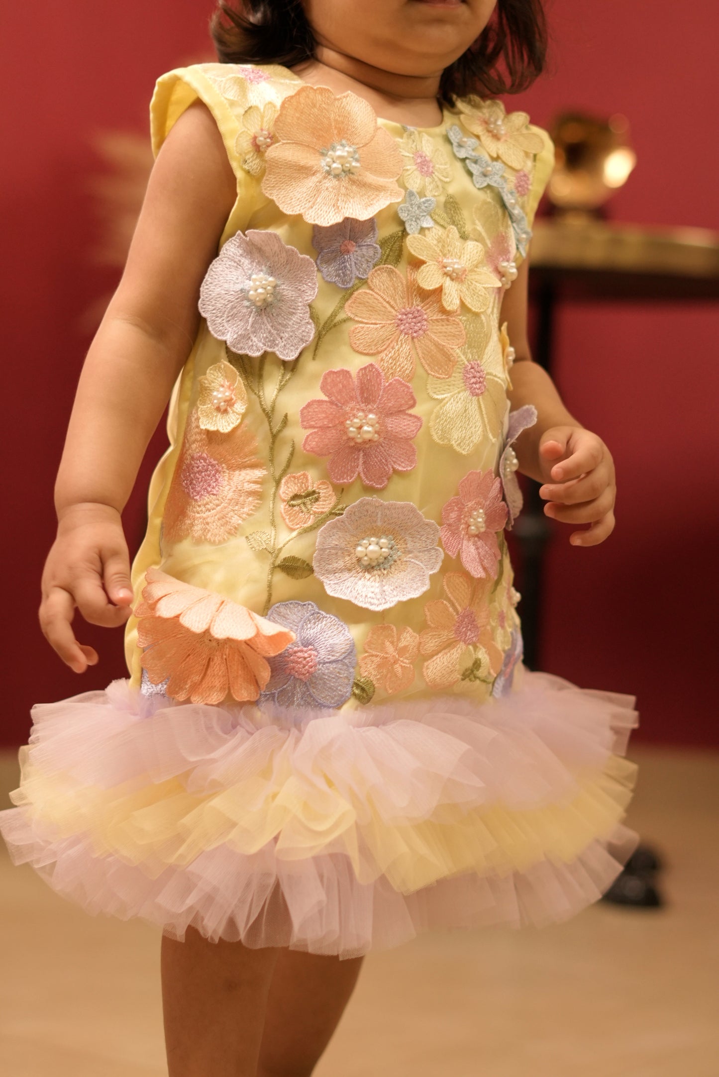 Pear Bear Yellow & Lavendar Pretty Flower Bouquet Dress.