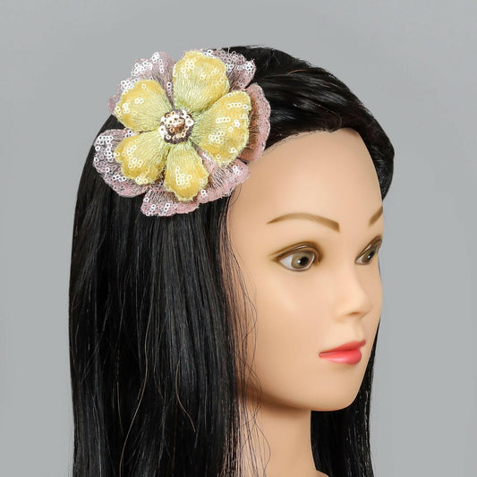 Pear Bear Yellow Pink Flower Hair Clip.