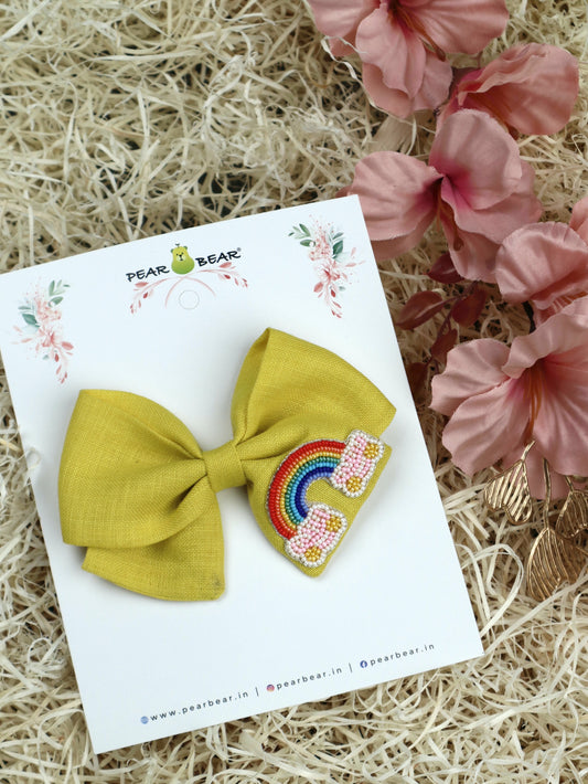 Pear Bear Yellow Rainbow Hair Bow Clip.