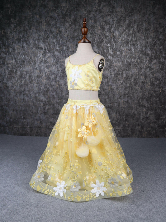 Pear Bear Yellow white beautiful lehenga.