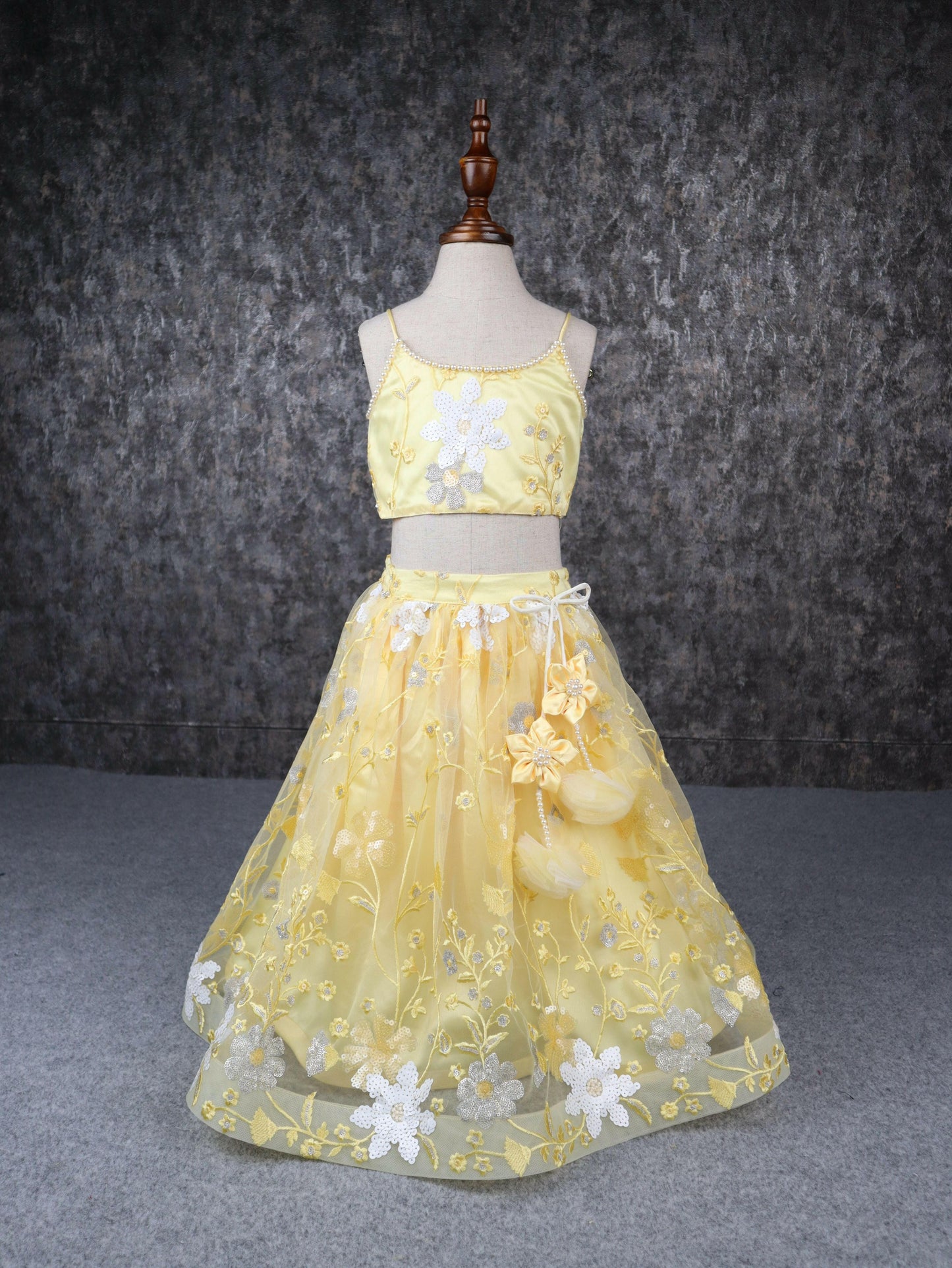 Pear Bear Yellow white beautiful lehenga.